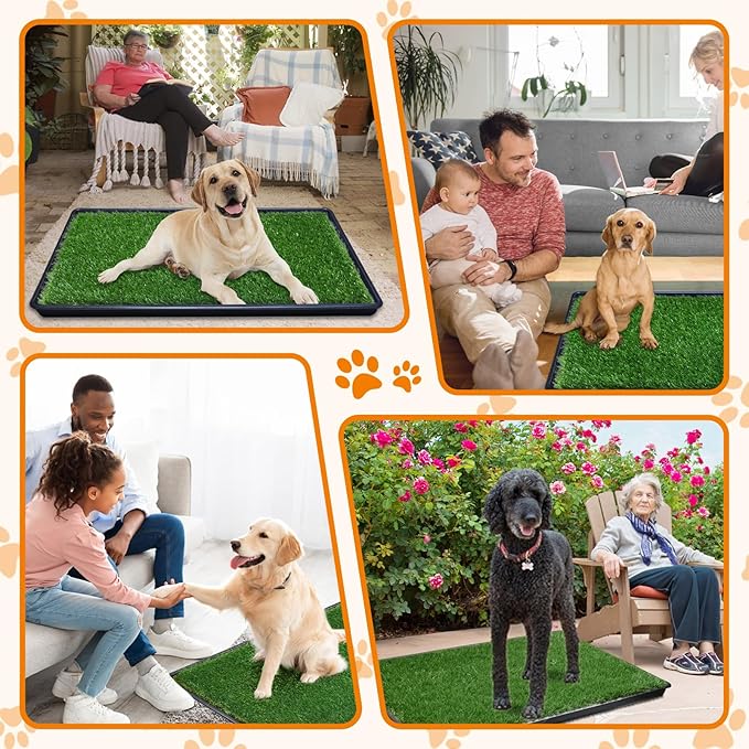 LOOBANI 47.6"x29.2" Extra Large Dog Grass Potty Tray - Dog Litter Box with 2-Pack Replacement Artificial Grass Puppy Training Pads - Potty Tray for Balcony Apartment Indoor Outdoor Use