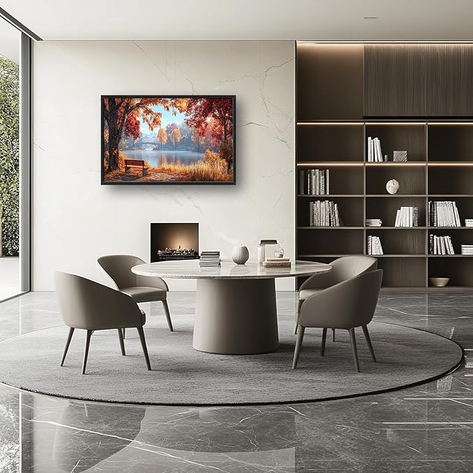 Large Autumn Tree Wall Art for Living Room, Framed Oversized Lake Landscape Wall Decor Nature Canvas Painting Modern Artwork for Living Room Bathroom Bedroom Office Dining Room 36"x24"