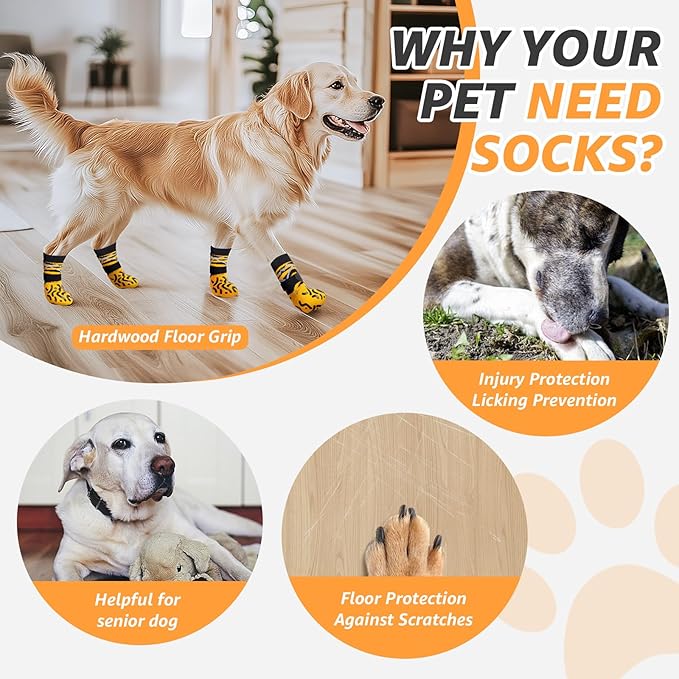 Reflective Dog Socks to Prevent Licking Paws, Dog Paw Protector, Hardwood Floors Anti Slip, Non Slip Dog Socks with Grippers, Dog Booties and Paw Protectors for Indoor Use X-Small