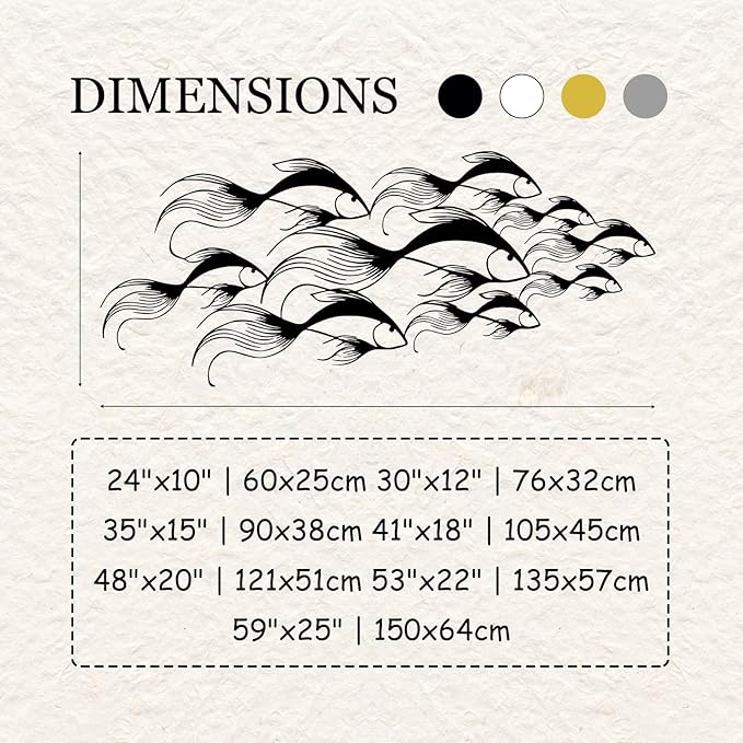 School of Fish Metal Wall Art, Metal Fish Wall Decor, Sea Life Wall Art, Large Nautical Wall Hanging, Modern Beach House Wall Decor, Ocean Themed Artwork for Bathroom (Silver, 30"x12" | 76x32cm)