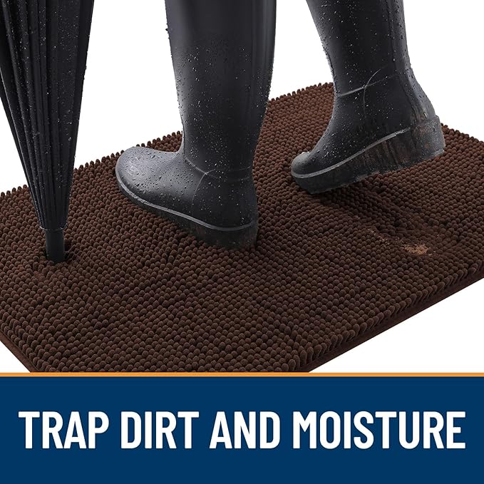 OLANLY Dog Door Mat Set 4-Piece 36x24, Absorbs Moisture and Dirt, Absorbent Non-Slip Washable Doormat, Quick Dry Chenille Mud Mat for Dogs, Entry Indoor Entryway Carpet for Inside Floor, Brown