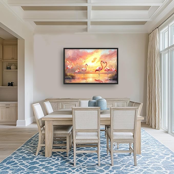 Large Flamingo Wall Art for Living Room, Framed Oversized Sunset Lake Wall Decor Landscape Canvas Painting Pictures Modern Artwork for Living Room Bathroom Bedroom Office Dining Room 36"x24"