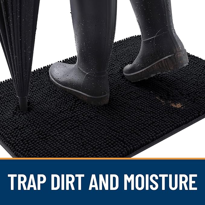 OLANLY Dog Door Mat Set 4-Piece 24x16, Absorbs Moisture and Dirt, Absorbent Non-Slip Washable Doormat, Quick Dry Chenille Mud Mat for Dogs, Entry Indoor Entryway Carpet for Inside Floor, Black