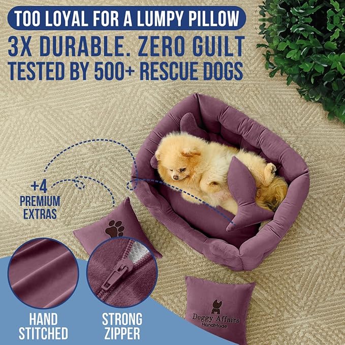 Luxury Dog Bed Chesterfield – Handcrafted Velvet Throne for Dogs | Joint Support, Calming & Temp-Regulating Comfort | Durable 5+ Years, Anti-Claw, Washable 100+ Times – XS, Purple