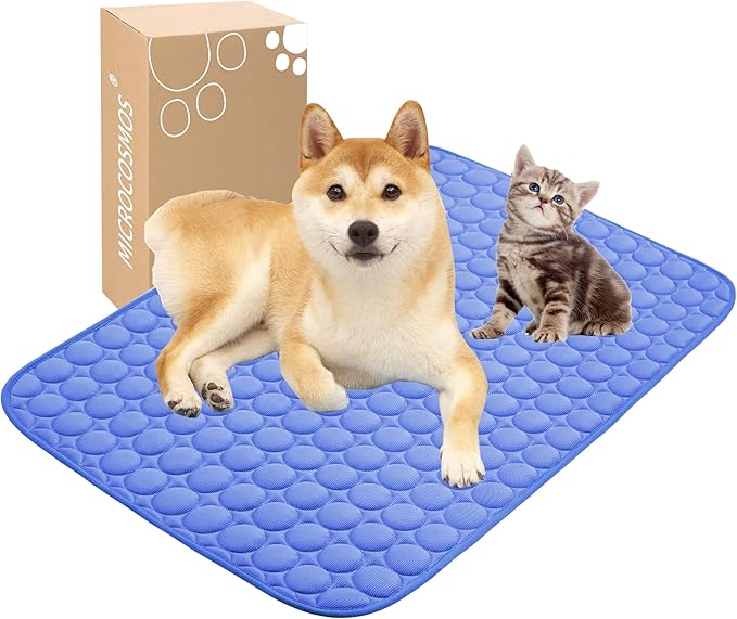MICROCOSMOS Summer Cooling Mat & Sleeping Pad- Water Absorption Top, Materials Safe, Easy Carry, EZ Clean. Keep Cooling for Pets, Kids and Adults.(Navy Blue, 28" x 22")
