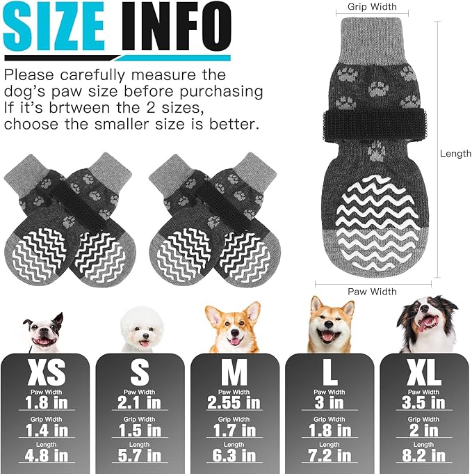 EXPAWLORER Anti Slip Dog Socks to Prevent Licking Paws, Dog Shoes for Hot Pavement, Dog Booties for Small Medium Large Senior Dogs, Traction Control Dog Boots & Paw Protectors for Hardwood Floors