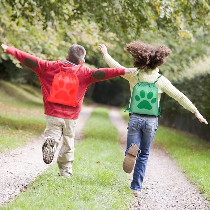 Yerliker 14 Pieces Paw Print Drawstring Bags Cute Paw Print Bags Bulk Reusable Dog Themed Party Favor Backpack Set Puppy Themed Drawstring Goodie Backpack with String for Birthday Gift Supplies