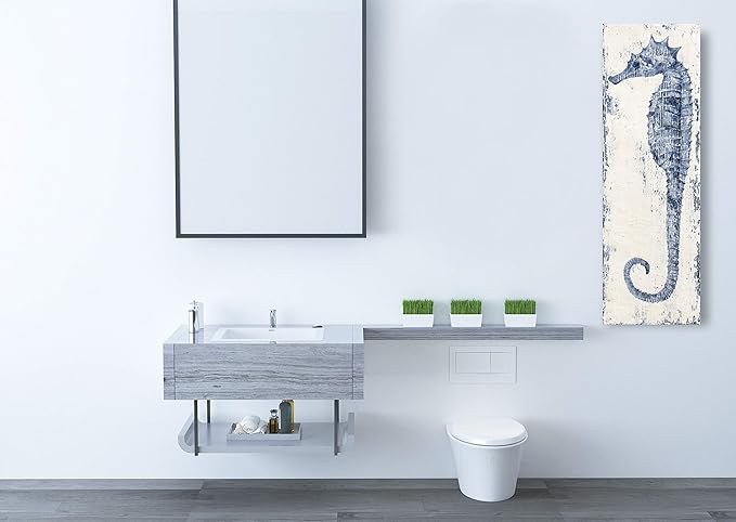 Yihui Arts Seahorse Canvas Wall Art Hand Painted Blue and White Painting Modern Coastal Pictures for Living Room Bedroom Hallway Bathroom Decoration