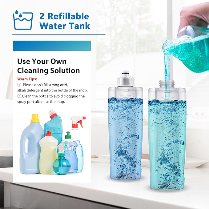 Spray Wet Mops for Hardwood Floor Cleaning - MEXERRIS Microfiber Dust Dry Mops with Spray 4 Reusable Washable Pads- Hardwood Floor Mop 2 Bottles Commercial Home Use for Laminate Wood Vinyl Tiles