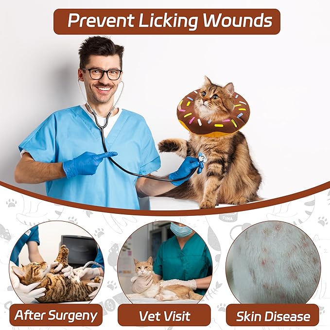 Cat Cone Collar Soft, Adjustable Cat Recovery Collar for Small Medium Large Cats, Cute Donut E Collar After Surgery, Cone for Cats to Stop Licking Kitten Cones (Donut Brown, Medium)