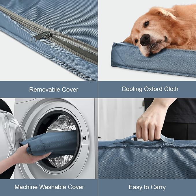 Outdoor Dog Bed for Small Dogs, Waterproof Dog Crate Bed for Small Dogs, Orthopedic Egg Crate Foam Puppy Beds with Washable and Removable Oxford Cover, Blue