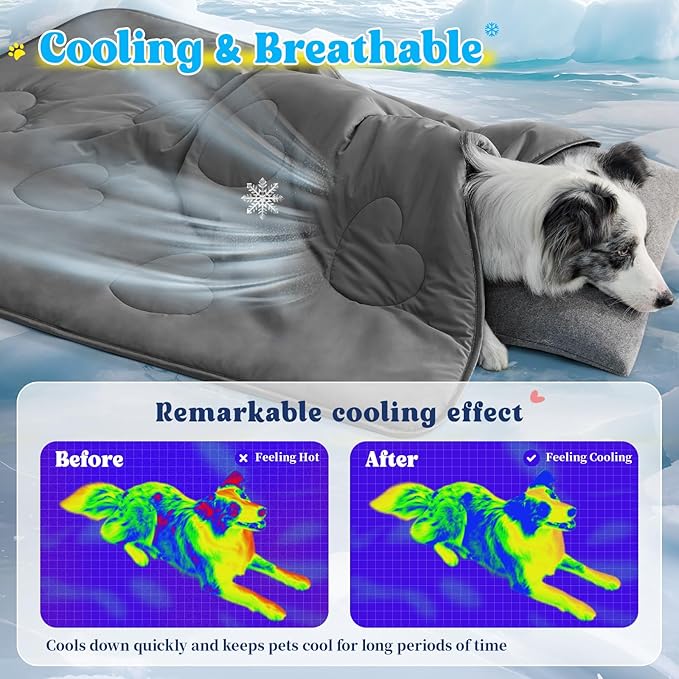 Cooling Blanket for Dogs, Lightweight & Durable Dog Cooling Mat, Q-MAX>0.45 Soft Breathable Pets Comforter for Couch, Bed & Car Essential - Dark Grey 50x60 Inches