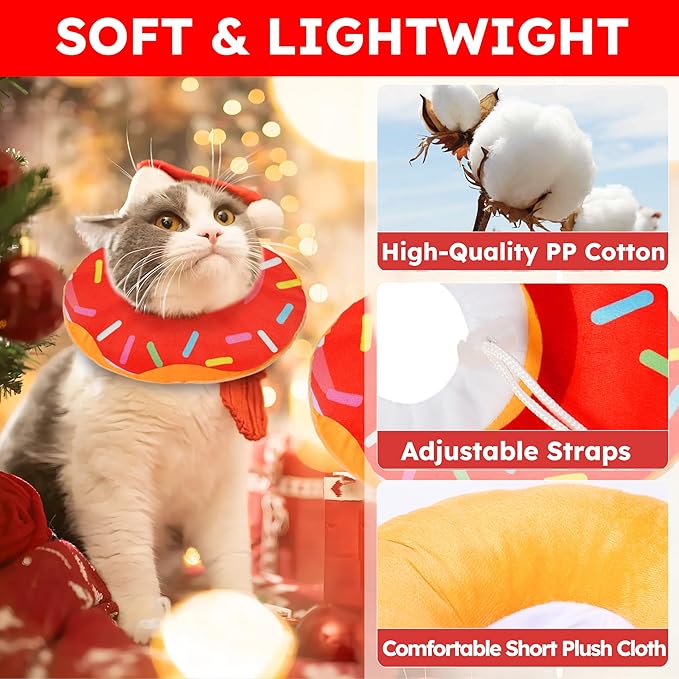 Cat Cone Collar Soft, Cat Recovery Collar for Wound Healing Cute Cat Donut Adjustable Cat Cones to Stop Licking Comfortable Lightweight Neck Elizabethan Collars for Cats Kittens After Surgery