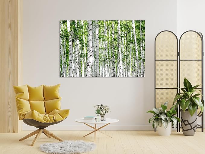 Nature Wall Art Prints - Ocean Forest Mountain Lake Canvas Landscapes - Small to Extra Large Living Room Bedroom Kitchen Bathroom Décor (Green Brich Trees, 20L" x 30W")