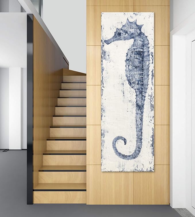 Yihui Arts Seahorse Canvas Wall Art Hand Painted Blue and White Painting Modern Coastal Pictures for Living Room Bedroom Hallway Bathroom Decoration