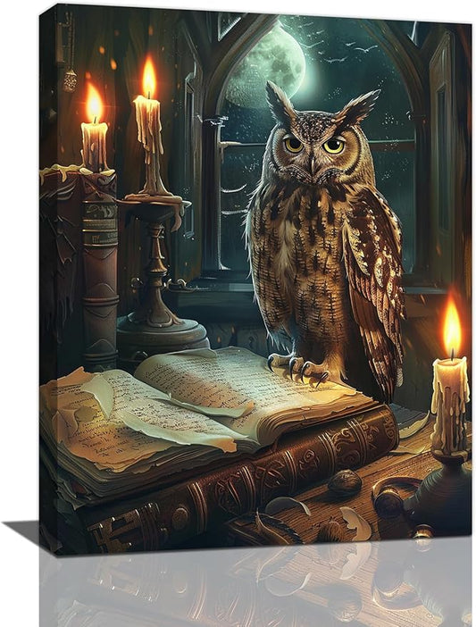 Owl Book Wall Art Vintage Canvas Wall Decor Prints Framed Painting Owls Pictures Gifts Artwork for Bathroom Living Dining Bedroom 12"x16"