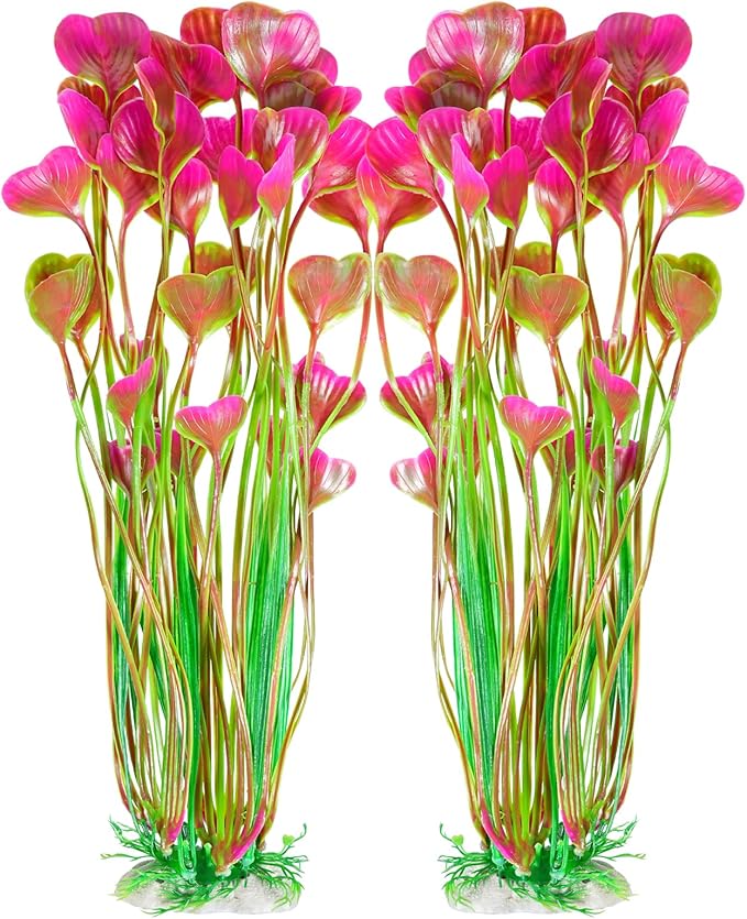 AQUANEAT Artificial Fish Tank Plants, Plastic Aquarium Accessories Large, 15.5 inch Red Decorations, 2pcs