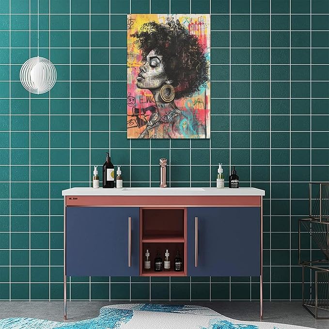Quorin African American Wall Art Banksy Graffiti Black Woman Pictures Black Girl Wall Decor Canvas Print Painting Artwork for Bathroom Living Room Bedroom 16"x24"