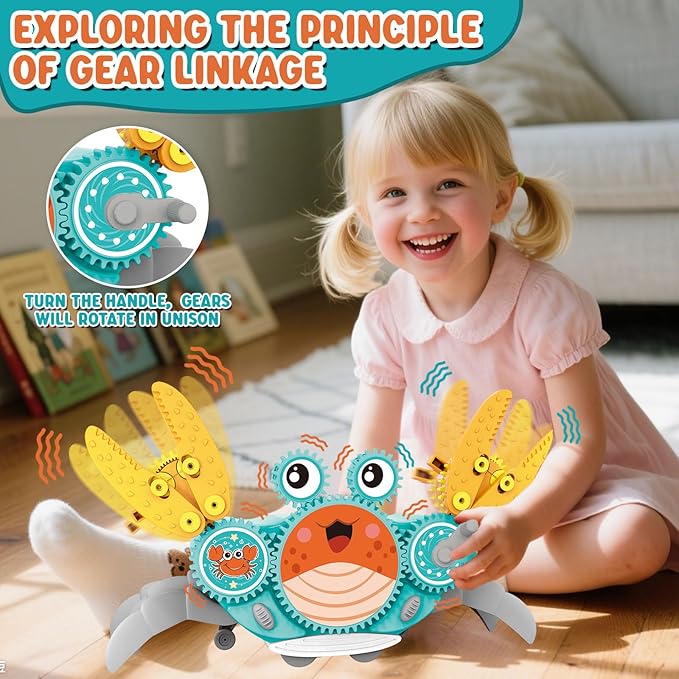 Alritz Crawling Crab Baby Toy, Developmental Tummy Time Toys for Crawling, Walking Crab Toy DIY Gear-building, with Sensory Light-Up, Dancing Crab Toys for Infant Boys Girls 3-6 6-12 36 Months Age 3 +