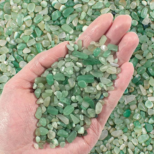 Crystal Chips Bulk Green Aventurine Crushed Quartz Stones Pebbles, 5-7mm Polished Tumbled Healing Crystal Chips Crushed Rocks Jade Pebbles for Aquarium, Garden and Home - 3 Lbs