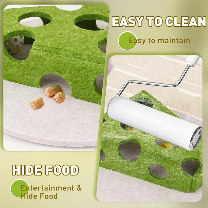 Interactive Cat Puzzle Toy for Indoor Cats & Kittens - Fun Track Balls & Spring Teaser in Stimulating Felt Puzzle Box (Green) - Mental Enrichment Game