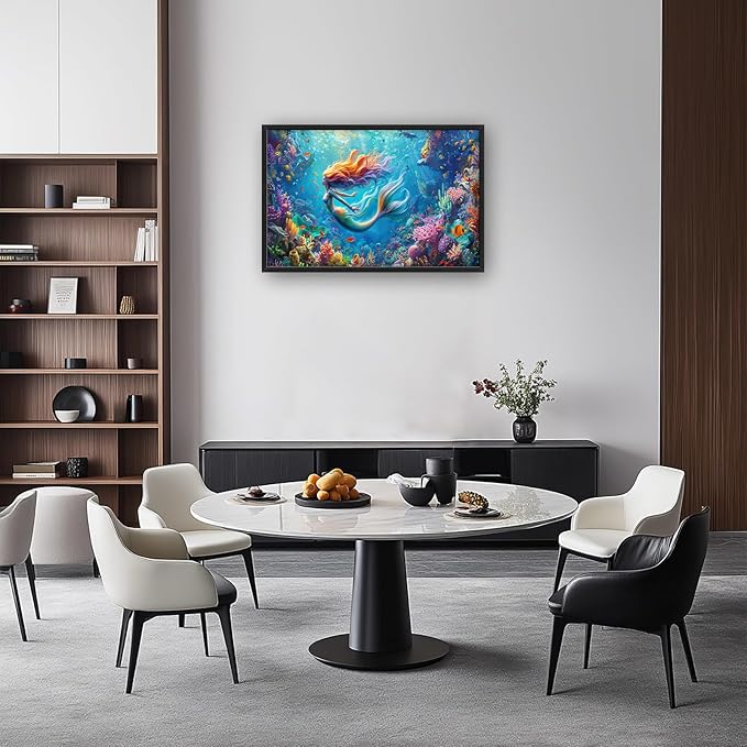 Quorin Mermaid Large Wall Art Sea Ocean Mermaid Pictures Colorful Undersea Wall Decor Canvas Print Painting Artwork for Bathroom Living Room Bedroom 36L x 24W