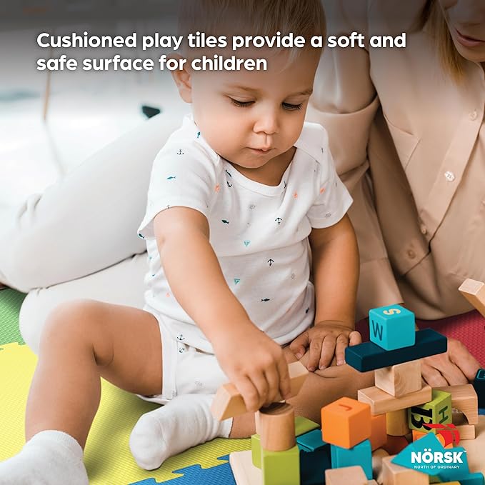 Norsk Reversible Kids Puzzle Play Mats 1/2" Thick EVA Interlocking Foam Tiles (Multicolor/Black 32 Tiles - 128 sq. Ft. 1/2" Thick)