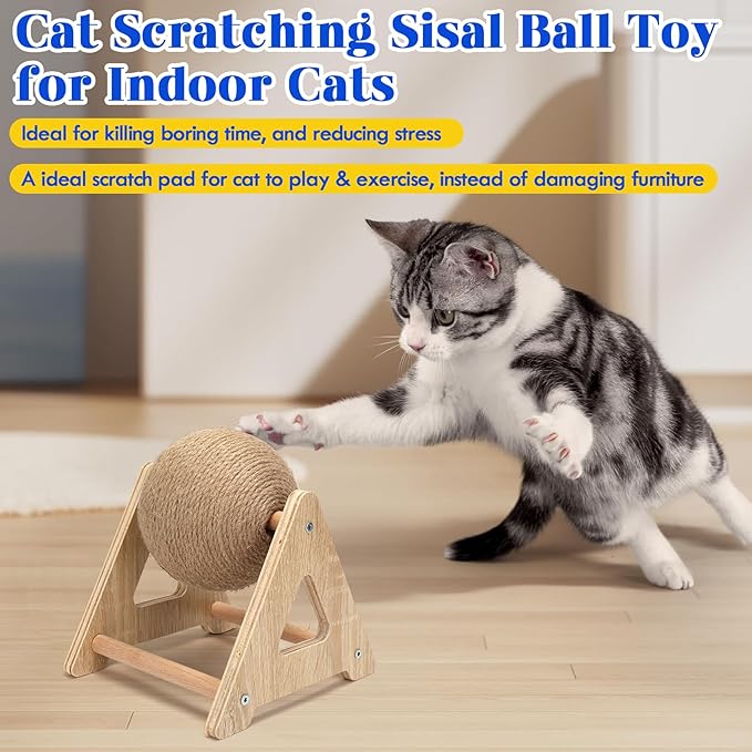 Outamateur Cat Scratching Ball Toy, Sisal Scratching Ball with Stable Stand, Interactive Cat Exercise Toy for Interactive Play and Exercise