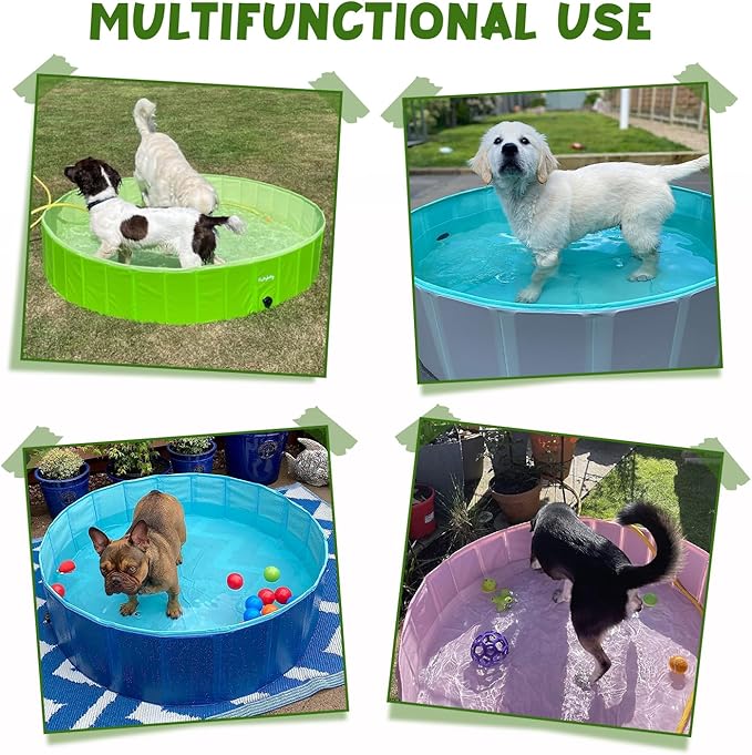 Furrybaby Dog Pool, Kiddie Pool with Hard Plate Collapsible Pet Bath Foldable Swimming Pet Pool Portable Green 32''