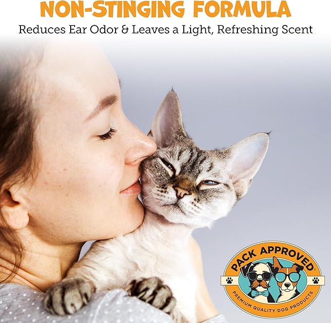 Cat & Dog Ear Cleaning Solution - Helps Remove Wax, Debris, and Dirt - Non-Stinging, Non-Burning Daily Use Formula - Cat & Dog Ear Wash for Itchy Ears - Sweet Pea & Vanilla Scent (8oz)