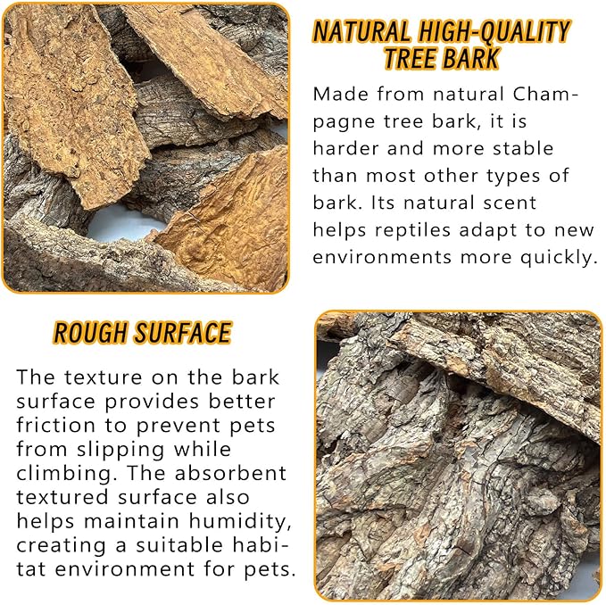 BNOSDM Reptile Terrarium Bark Substrate Bedding Tortoise Natural Cork Bark Reptile Climbing Mat Habitat Decor for Lizard Snake Spiders Hermit Crabs Tarantula Geckos Bearded Dragons (1.4 LB)