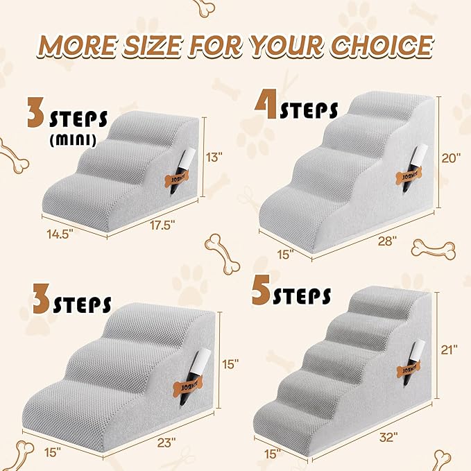 Dog Stairs, Romrol Dog Steps Ramp for High Bed and Couch, Dogs Ramp with Durable Non-Slip Waterproof Fabric Cover, Pet Stairs for Small Dogs and Cats or Pets Joints, 4-TiersLight Grey