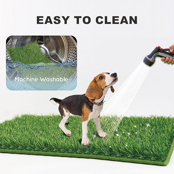 Dog Grass Pad with Tray Small 23" x 16", Ultra-Absorbent Artificial Grass Pad for Dogs Potty(No Grate)Grass Hemmed Edge for Indoor Potty Training Reusable Puppy Pads Dog Litter Box Balcony