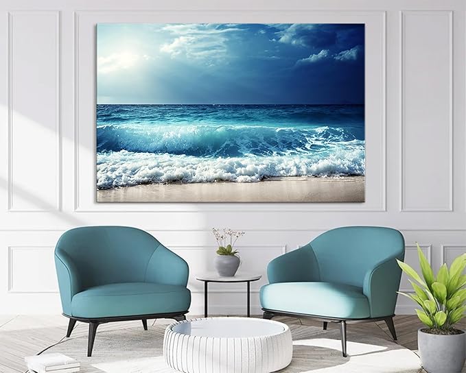 Nature Wall Art Prints - Ocean Forest Mountain Lake Canvas Landscapes - Small to Extra Large Living Room Bedroom Kitchen Bathroom Décor (Summer Ocean Beach, 16L" x 24W")