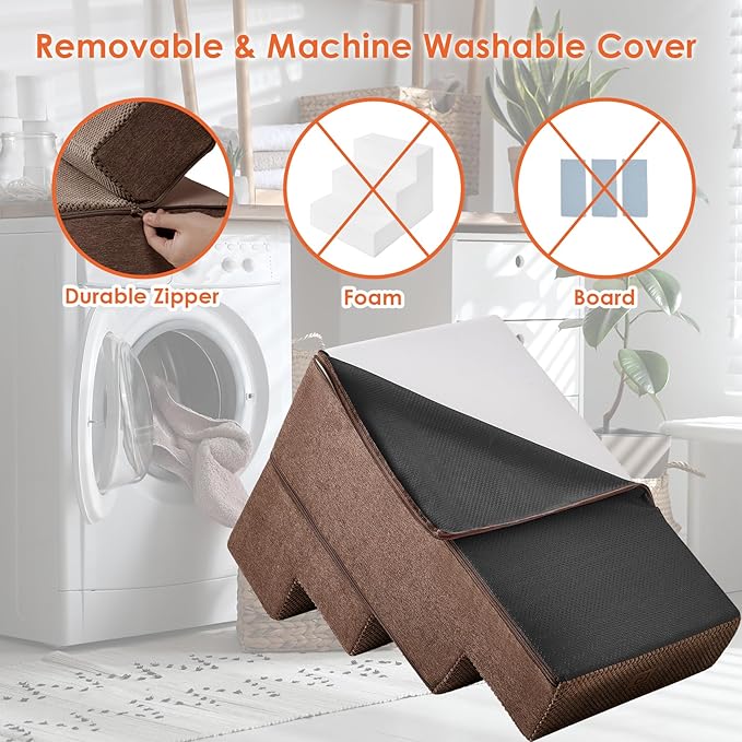 EHEYCIGA Dog Stairs for Bed 20" H, 4-Step Extra Wide Dog Steps for High Bed, Pet Steps for Small Dogs and Cats, Non-Slip Balanced Pet Ramp Indoor, Brown