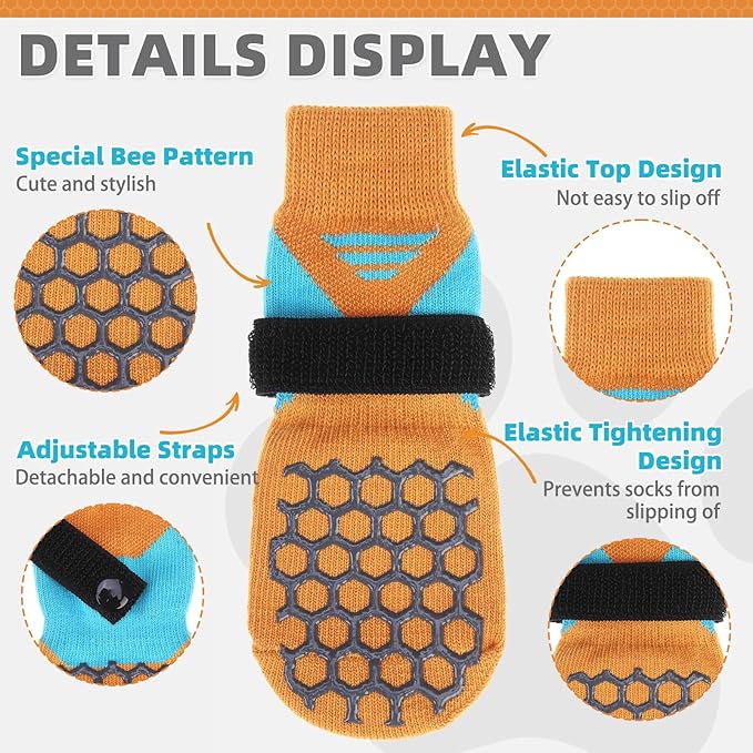 KOOLTAIL Dog Socks for Hot Pavement, Summer Breathable Dog Socks to Prevent Licking Paws, Non Slip Pet Boots&Paw Protectors for Hardwood Floor,Grippy Shoes for Small Medium Large Senior Dogs,Orange XS
