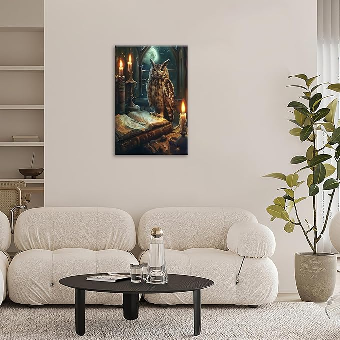 Owl Book Wall Art Vintage Canvas Wall Decor Prints Framed Painting Owls Pictures Gifts Artwork for Bathroom Living Dining Bedroom 16"x24"