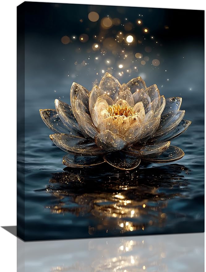 Zen Lotus Canvas Wall Art Mystical Lotus Bloom in Water Aesthetic Pictures Wall Decor Modern Meditation Spiritual Painting Print Framed Artwork Decorations Gifts for Yoga Spa Room Bathroom 12"x16"