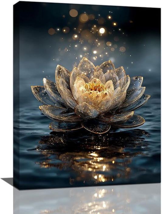 Zen Lotus Canvas Wall Art Mystical Lotus Bloom in Water Aesthetic Pictures Wall Decor Modern Meditation Spiritual Painting Print Framed Artwork Decorations Gifts for Yoga Spa Room Bathroom 12"x16"