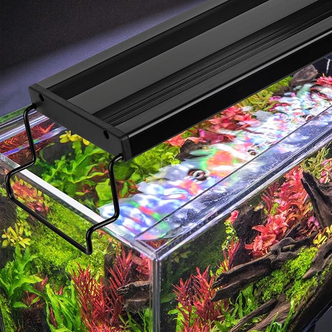 AQQA Full Spectrum Aquarium Light, Fish Tank Lights for Plant Growth Fish Viewing,3 Mode White Blue Red Green LED beads,Timer,Adjustable Brightness,Extendable Brackets for Freshwater 14W for 12-18inch