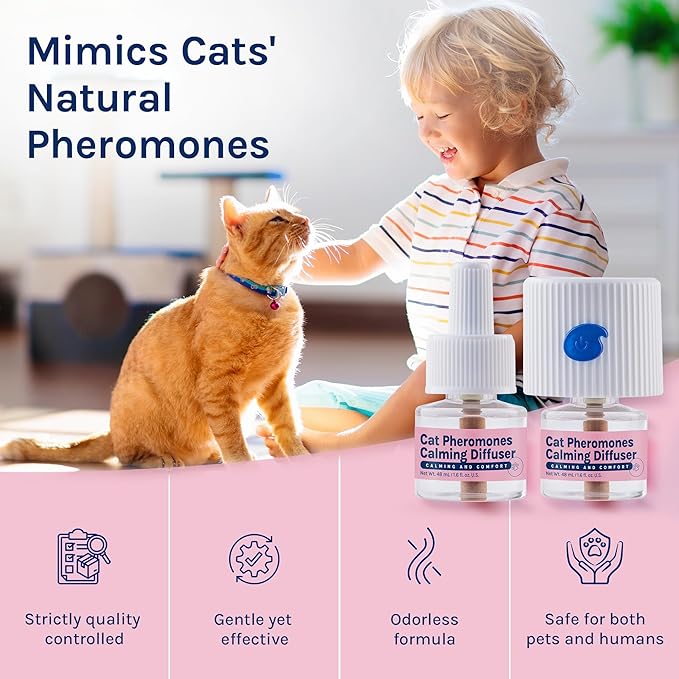 Cat Calming Pheromones Diffuser: 2 Classic Cats Plug in Refill Diffusers for Relaxation & Comfort - Reduce Stress Barking & Scratching - Indoor 60 Days Supply