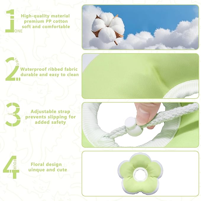 Cat Cone Collar Soft, Waterproof Cats Cones to Stop Licking After Surgery, Adjustable Soft Elizabeth Cats Collars for Wound Healing, Flower Shape Cat Recovery Collar (Green, X-Small)