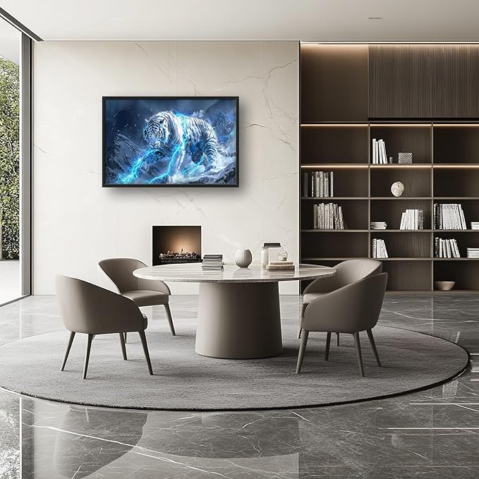 Quorin White Tiger Large Wall Art Wild Animal Pictures Lightning Tiger Wall Decor Snowy Mountain Canvas Print Painting Artwork for Bathroom Living Room Bedroom 36L x 24W