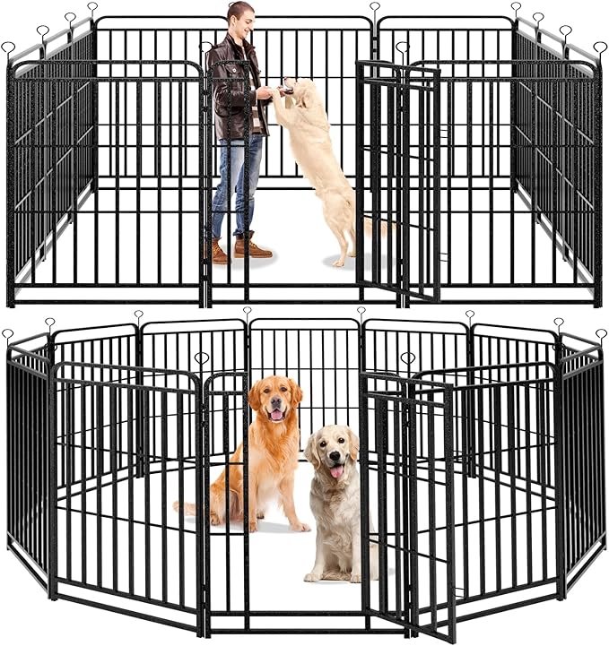 Dog Playpen Outdoor 12 Panels Heavy Duty Dog Fence 47" Height with Thick Pipe Anti-Rust with Doors Portable for RV Camping Yard, Total 27FT, 57 Sq.ft, Snowy Black