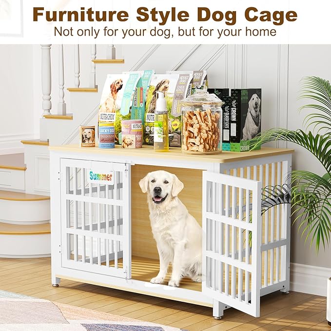 EasyCom Heavy Duty Dog Kennel Indoor with Name Tag, XL Dog Crate Furniturefor Large and Medium Dogs, Double-Doors Sturdy Dog Cage for Anxiety Dog, Decorate House as TV Stand, End Table, Bedside Table