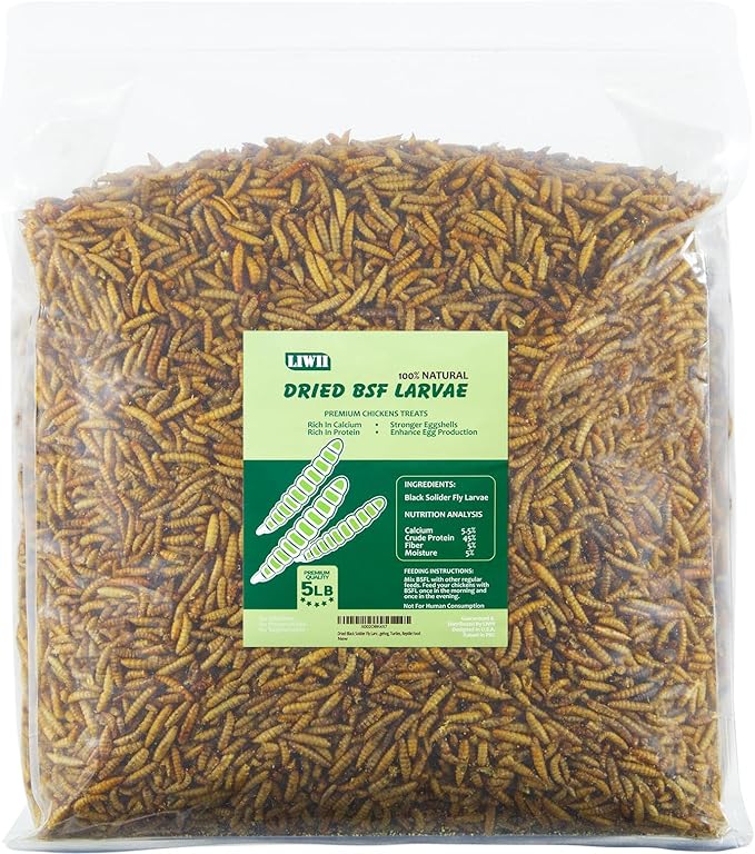 5LB Dried Black Soldier Fly Larvae, 86X Calcium Than Dried Mealworms, High Protein Non-GMO Organic Chicken Feed