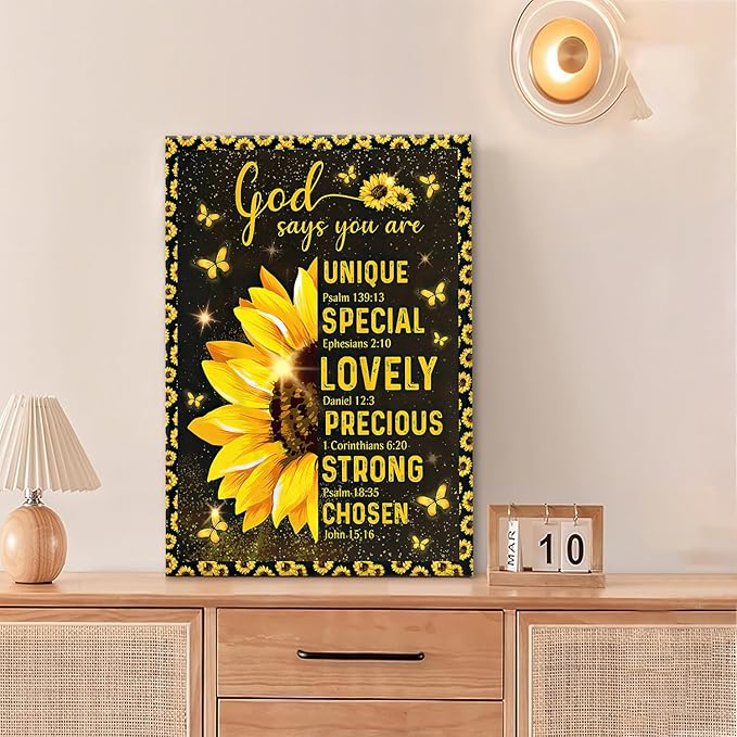 Christian Sunflower Bathroom Pictures Wall Art, Bible Verse Bathroom Wall Decor for Bedroom Office Wall Decorations for Bathroom Living Room Painting Artwork Modern Poster Prints 24"L x 16"W