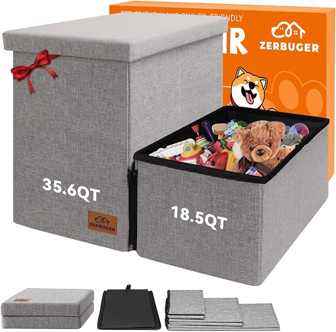 Dog Stairs with Storage 12" H, 2-Step Wider Dog Steps for Dogs Cats, Folding Sturdy Pet Stairs Climbing Sofa Couch, Ramp for Car Hold Up to 150 lbs (Gray, No Condo)