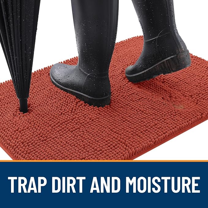 OLANLY Dog Door Mat for Muddy Paws 44x24, Absorbs Moisture and Dirt, Absorbent Non-Slip Washable Doormat, Quick Dry Chenille Mud Mat for Dogs, Entry Indoor Entryway Carpet for Inside Floor, Maple Red