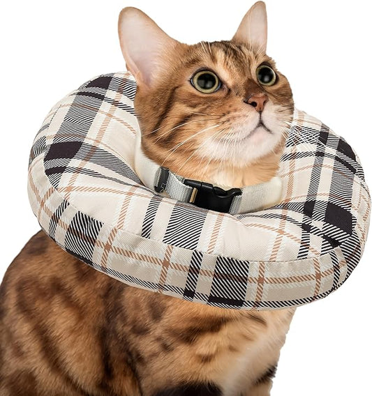 Cat Cone Collar Soft, Adjustable Plaid Elizabethan Cat Recovery Collar After Surgery to Prevent Licking & Scratching Wound, Fits Small Medium Large Cats, Puppy, Small Dogs